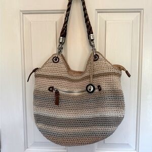 THE SAK "INDIO" | Crochet Beige Sand Striped Shoulder Bag